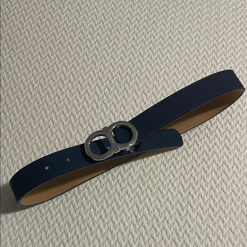 Elegant Navy Blue Princeton Leather Belt with Silver Buckle